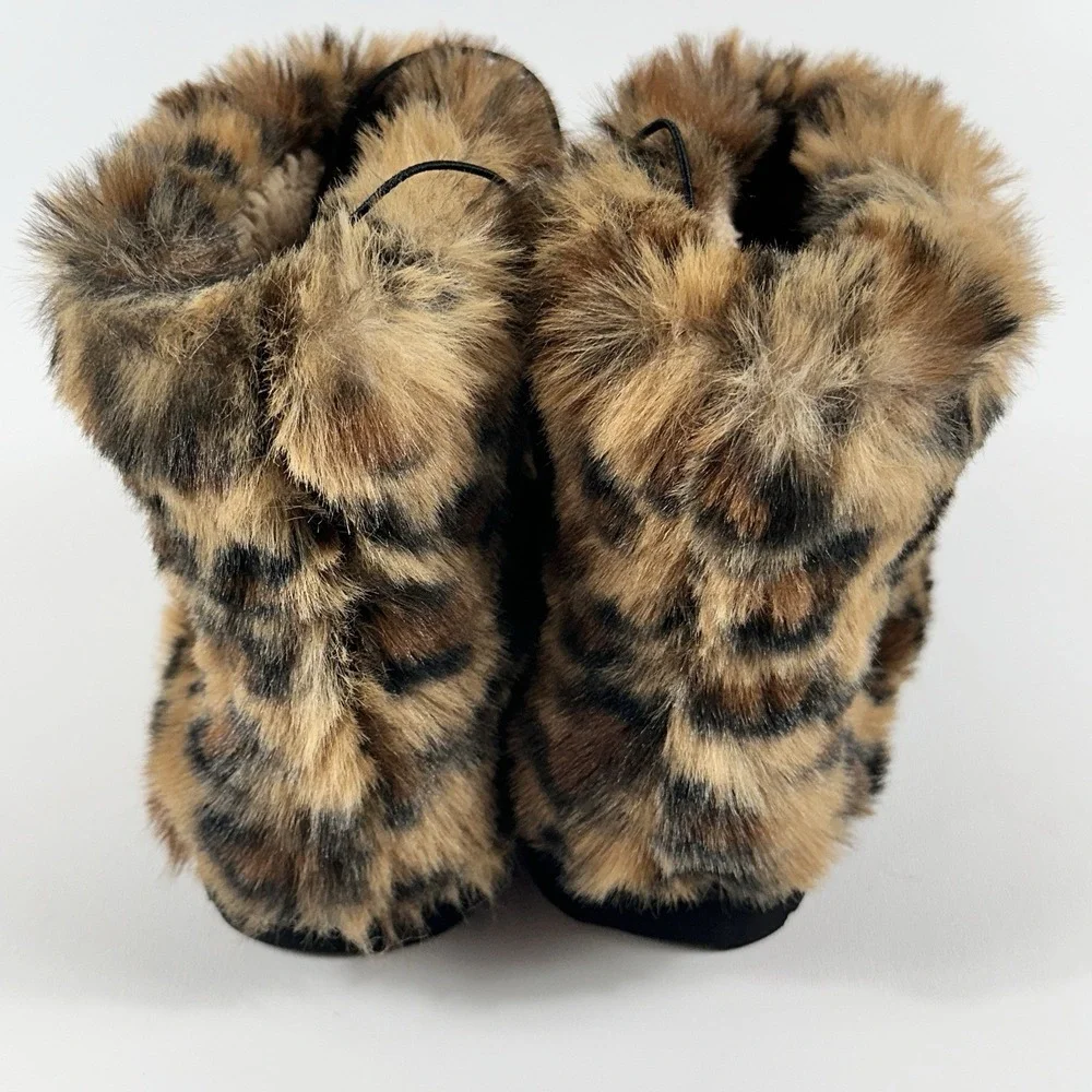 Madden NYC Girls Faux Fur Boots 13-1 Leopard Animal Print Cozy Winter Y2K